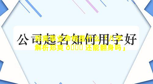 郑爽事业命格是什么「八字解析郑爽 💐 还能翻身吗」